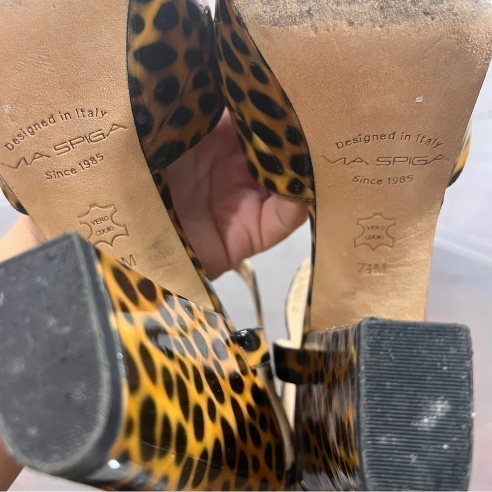 VIA SPIGA leopard print patent leather platform ankle wrap sandals size 7.5 GUC